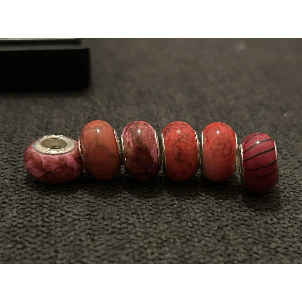 Lot of 6 Sterling Silver Core Bracelet Charm Beads Lampwork Glass Style 925 2